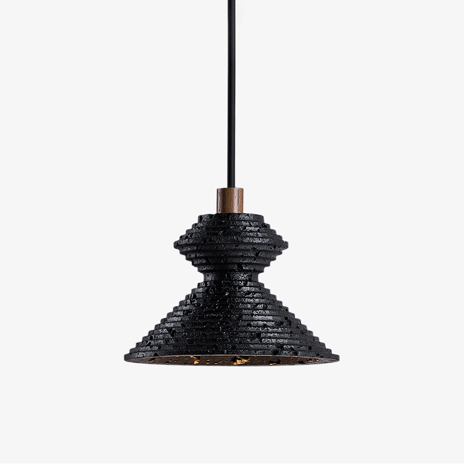Kryos Texture Pendant Light in Black Travertine with Walnut Accent