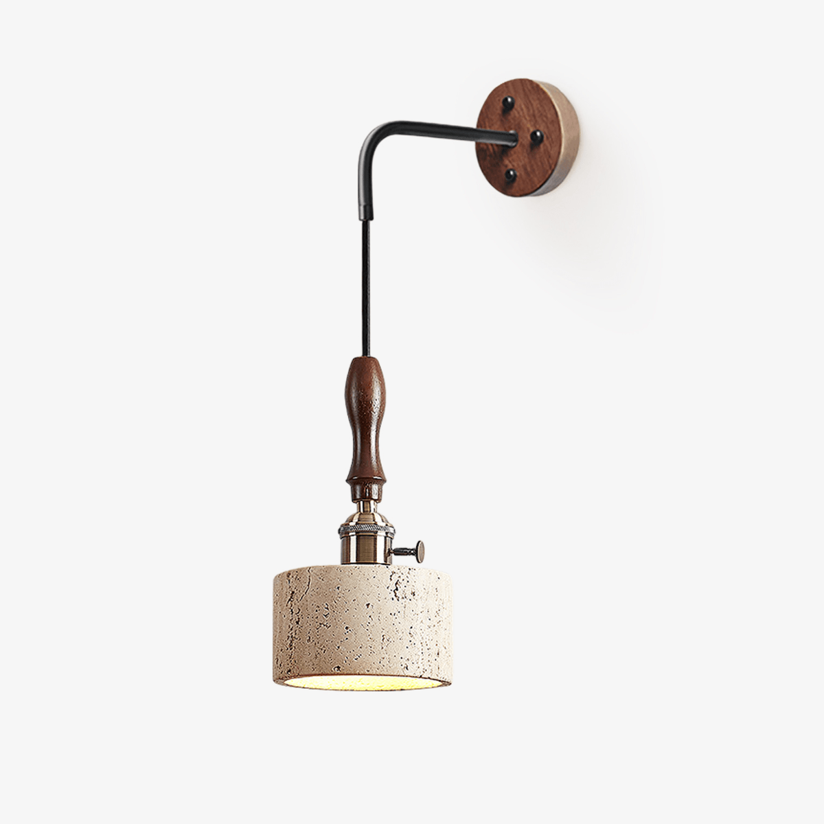 Arvilo Travertine Wall Sconce with Walnut Handle – Modern Bedside Lamp