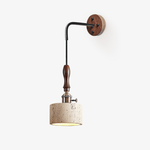 Arvilo Travertine Wall Sconce with Walnut Handle – Modern Bedside Lamp