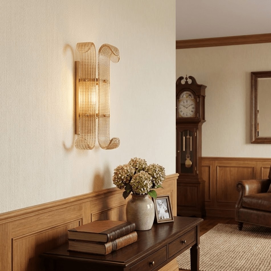 Brasher Wall Sconce in Champagne Glass and Gold Metal
