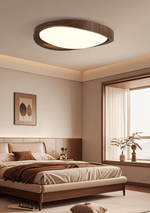 Walnut Curved Edge Ceiling Light – Modern Flush Mount LED Fixture