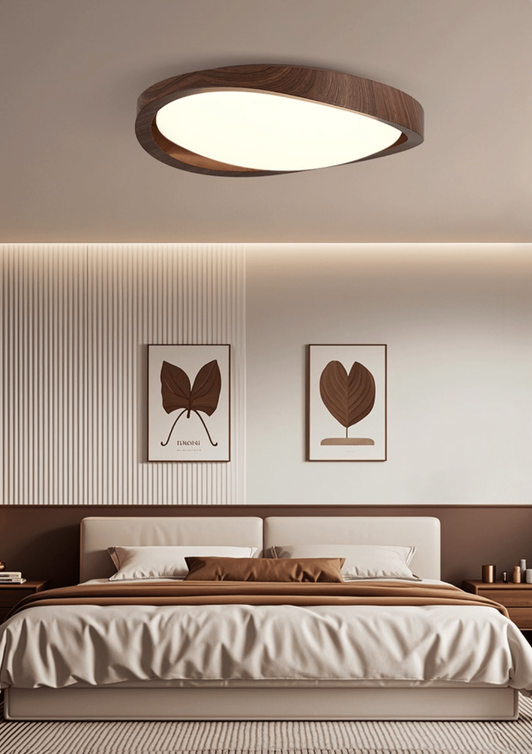 Walnut Curved Edge Ceiling Light – Modern Flush Mount LED Fixture