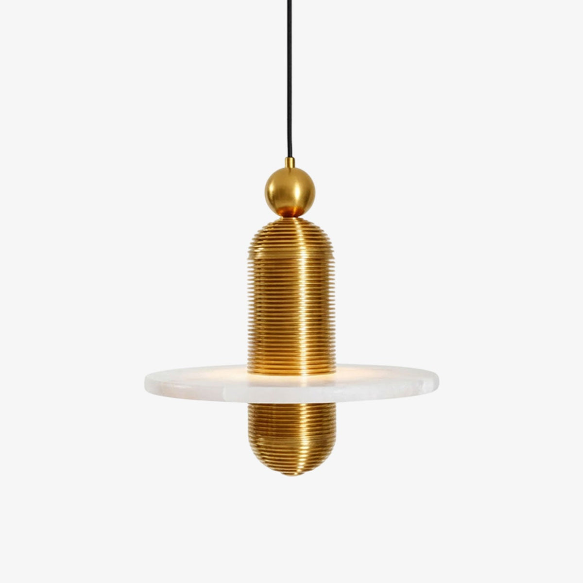 Saturn Alabaster Pendant Light – Sculptural Brass LED Chandelier
