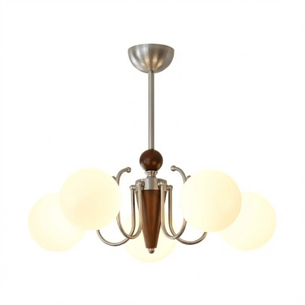 Nova Grove Chandelier – Modern Glass and Walnut Pendant Light