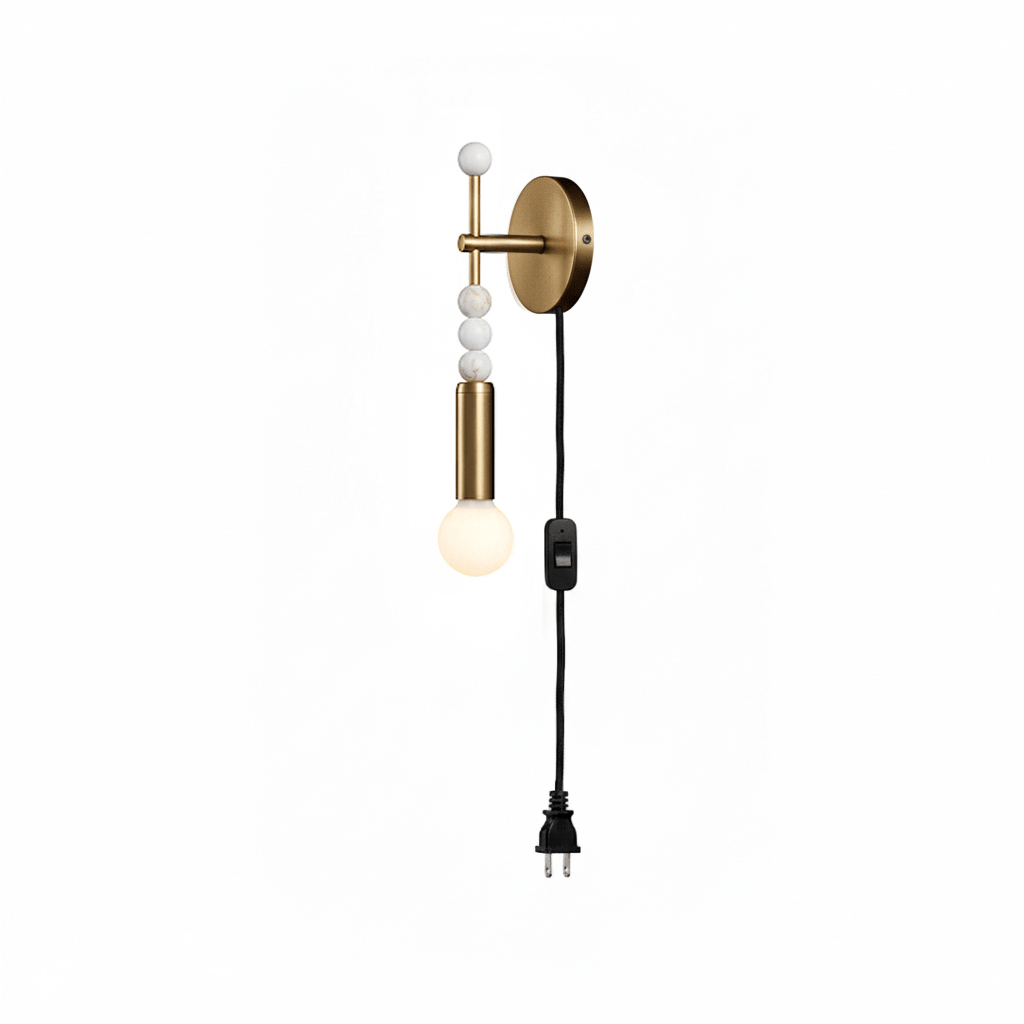 Toam Plug-In Wall Sconce with Marble and Brass Accents