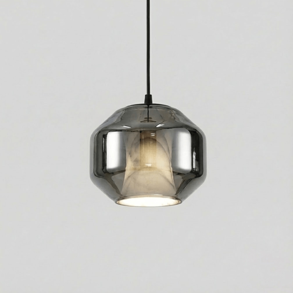 Hand-Carved Alabaster Cylinder Pendant Light in Glass Shell
