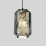 Hand-Carved Alabaster Cylinder Pendant Light in Glass Shell