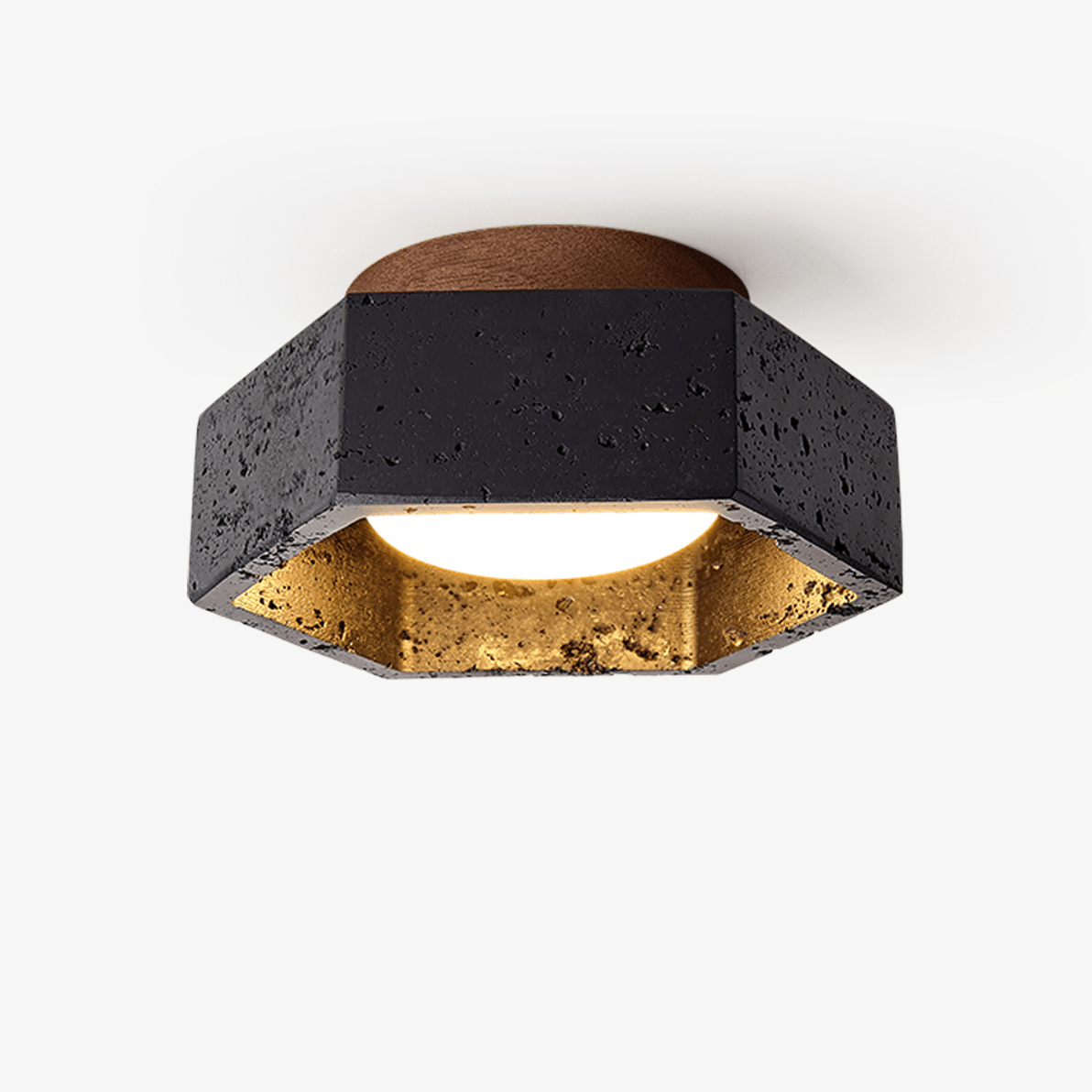 Hexarion Hexagonal Black Travertine Ceiling Light with Gold Interior