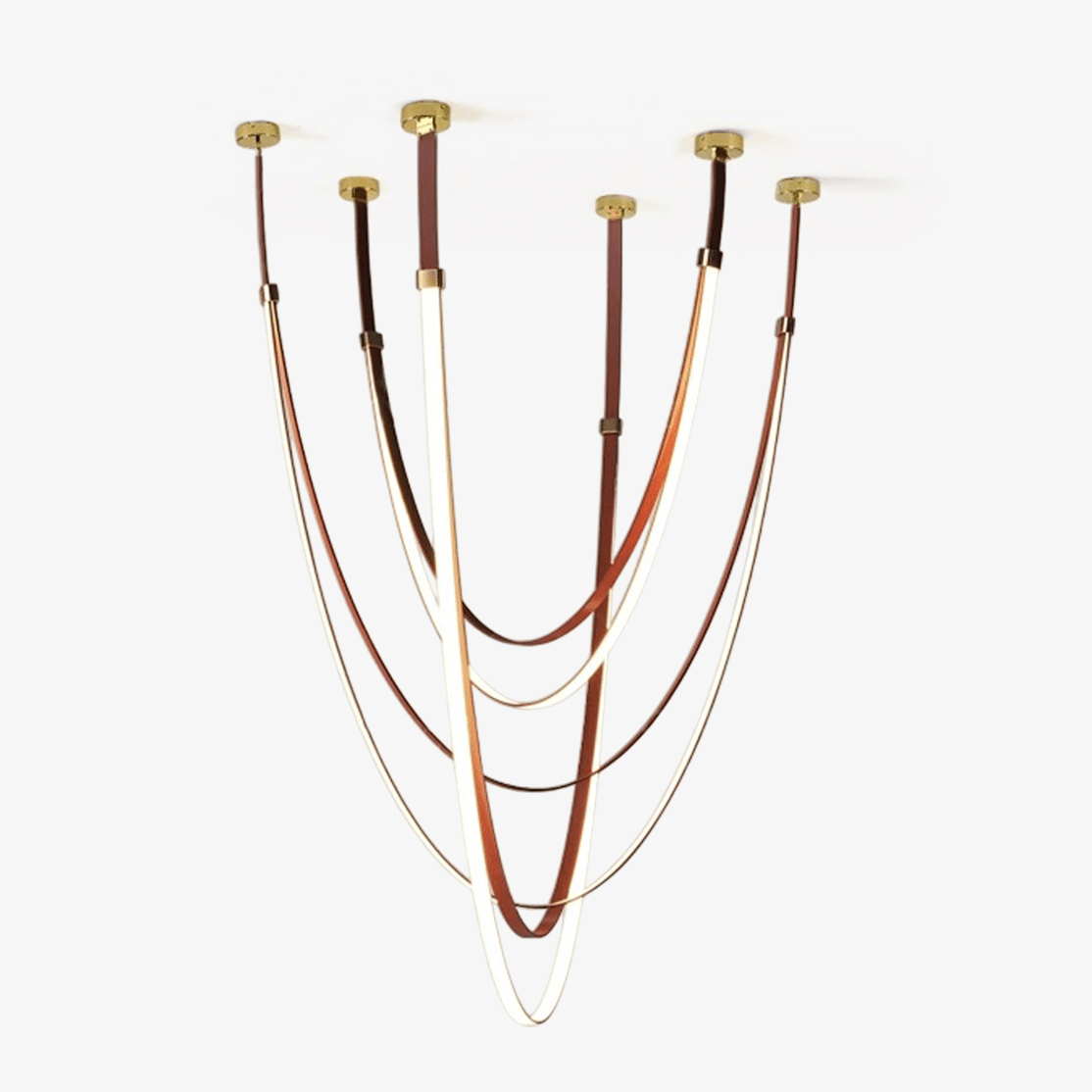 Lunestra Strap Chandelier — Sculptural LED Pendant Light in Leather and Brass