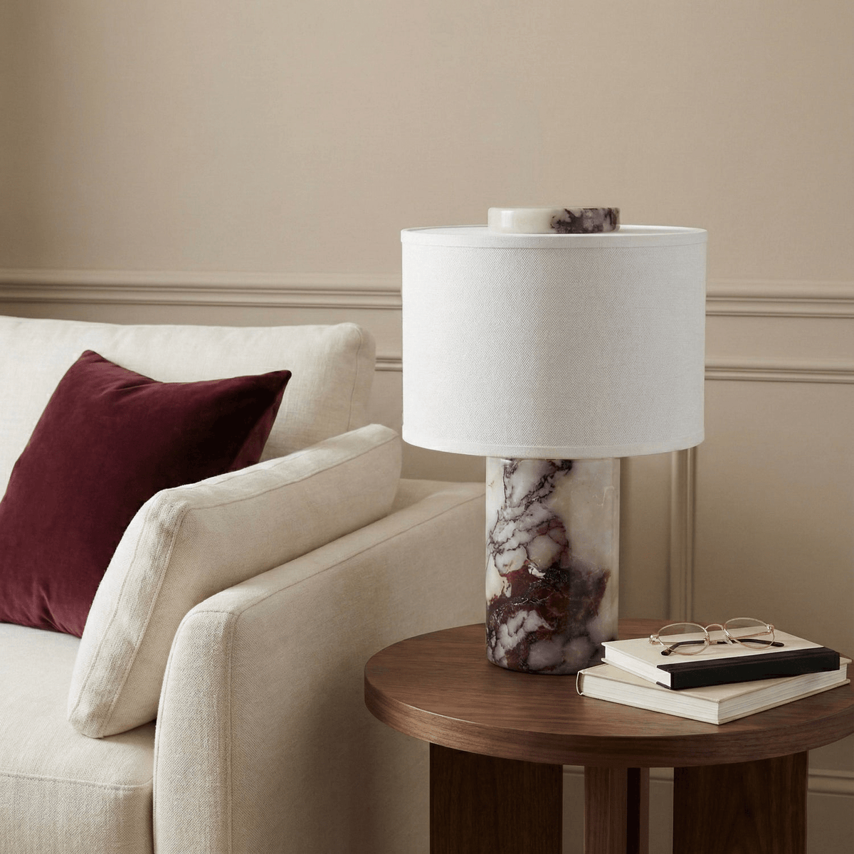 Helvion Sculptural Table Lamp with Marble Base and Linen Shade