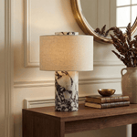 Helvion Sculptural Table Lamp with Marble Base and Linen Shade