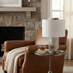 Helvion Sculptural Table Lamp with Marble Base and Linen Shade