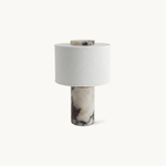 Helvion Sculptural Table Lamp with Marble Base and Linen Shade