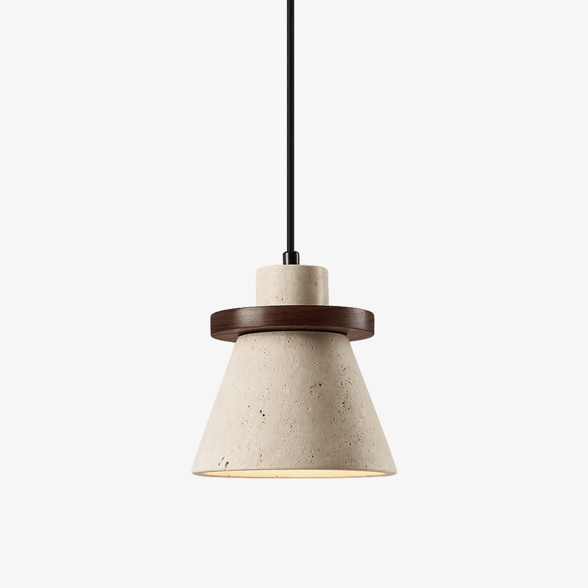 Terrona Ring Pendant Light in Natural Travertine and Walnut Wood