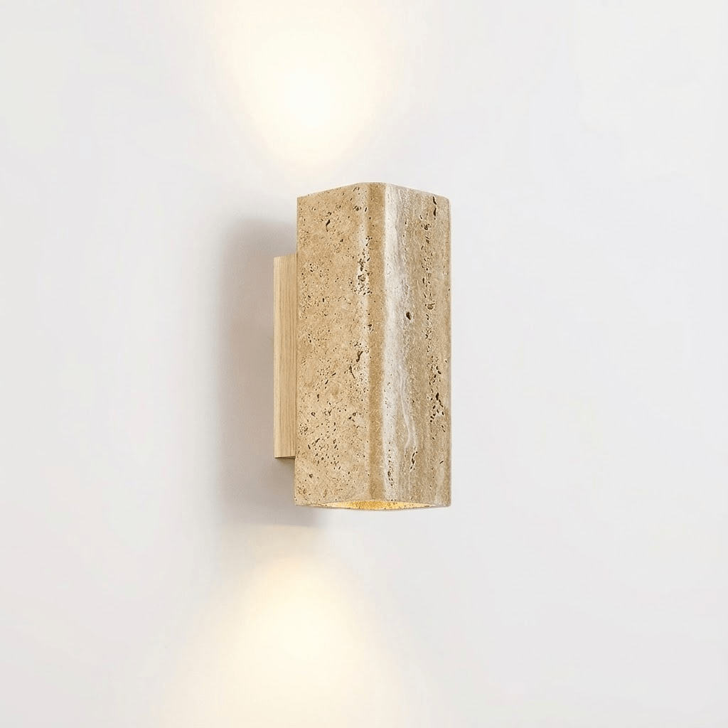 Tavora Arc Wall Sconce in Yellow Travertine and Walnut Wood