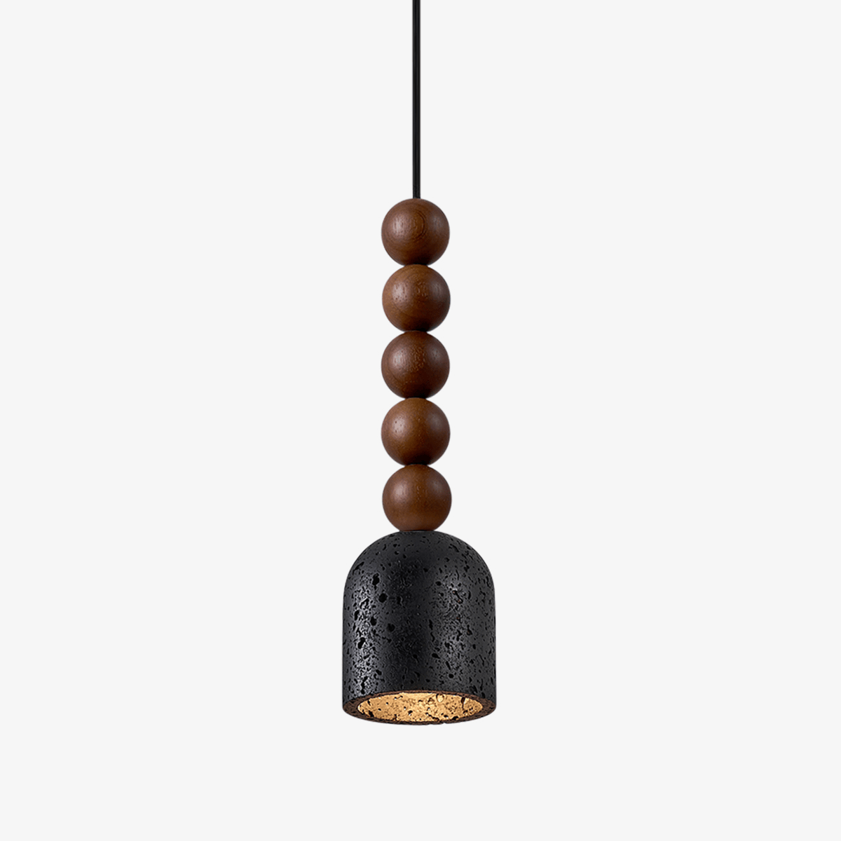 Vareon Totem Pendant Light – Sculptural Wood & Black Travertine Hanging Lamp