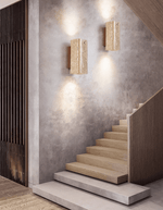 Tavora Arc Wall Sconce in Yellow Travertine and Walnut Wood