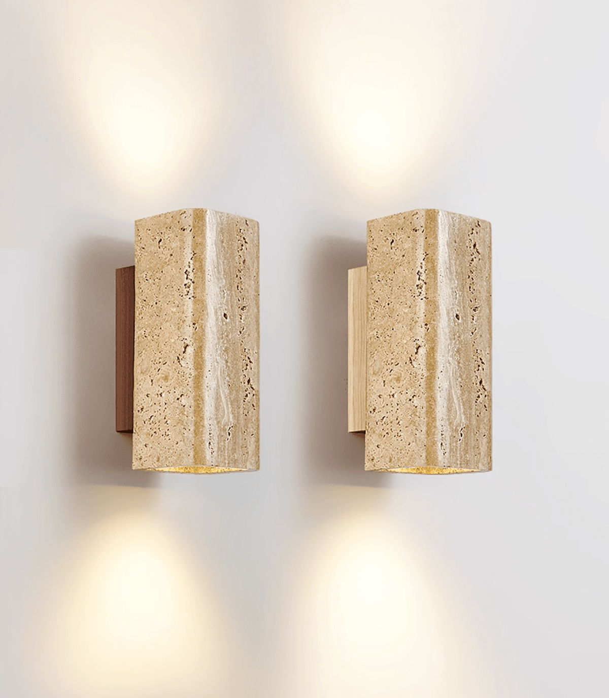 Tavora Arc Wall Sconce in Yellow Travertine and Walnut Wood