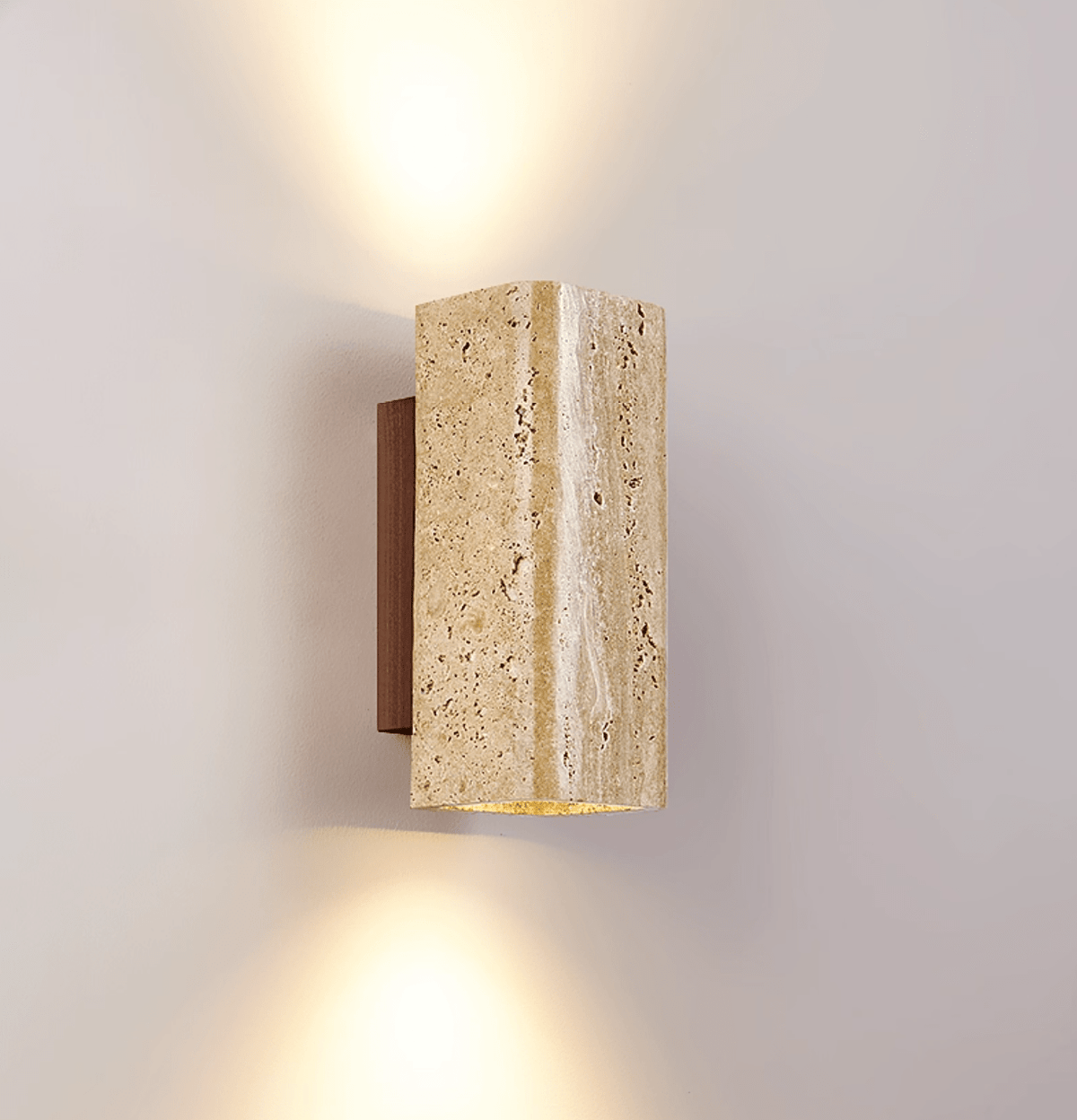 Tavora Arc Wall Sconce in Yellow Travertine and Walnut Wood