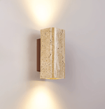 Tavora Arc Wall Sconce in Yellow Travertine and Walnut Wood