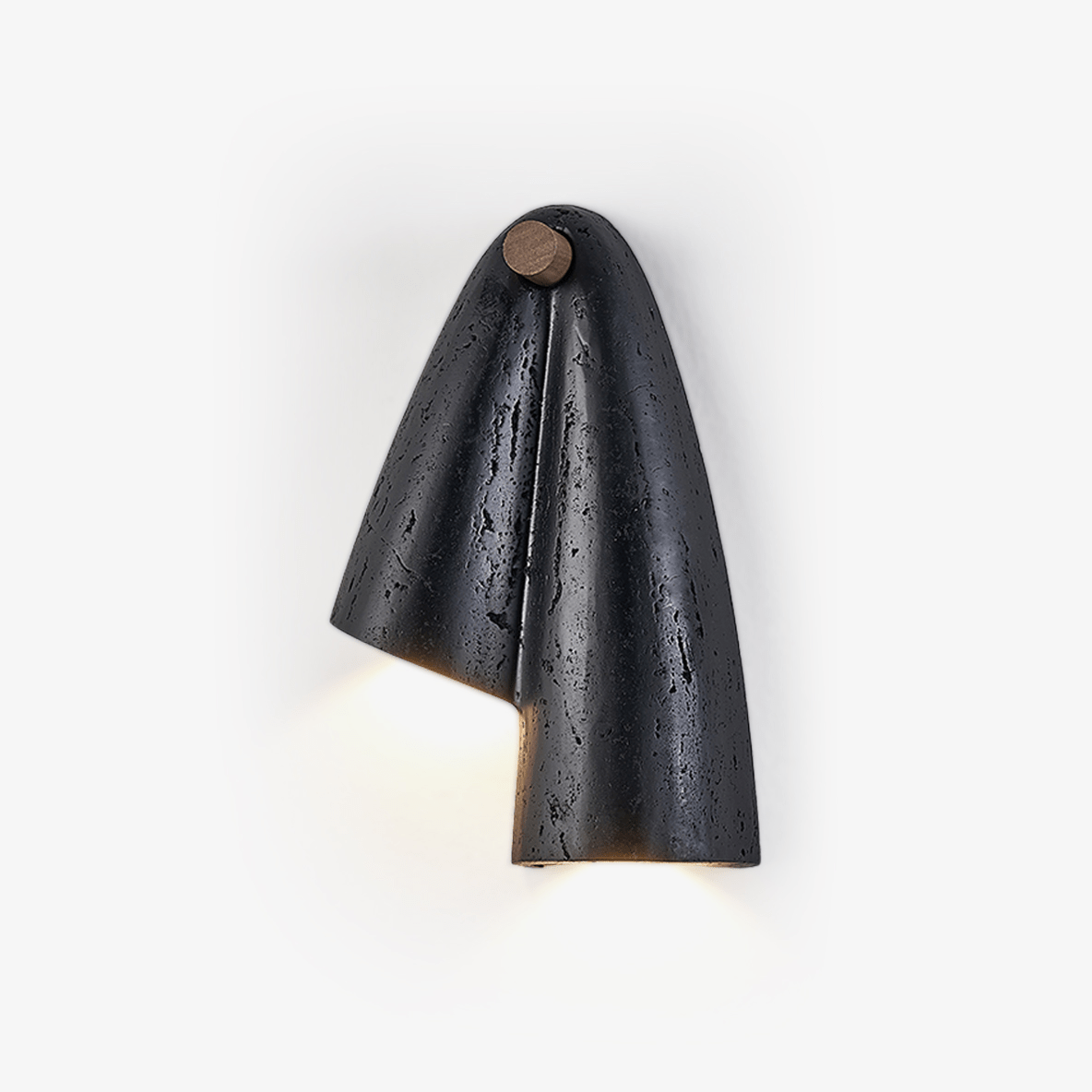 Creska Sculptural Wall Sconce in Black Travertine and Walnut