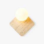 Travora Globe Wall Sconce in Natural Travertine with Opal Glass Shade