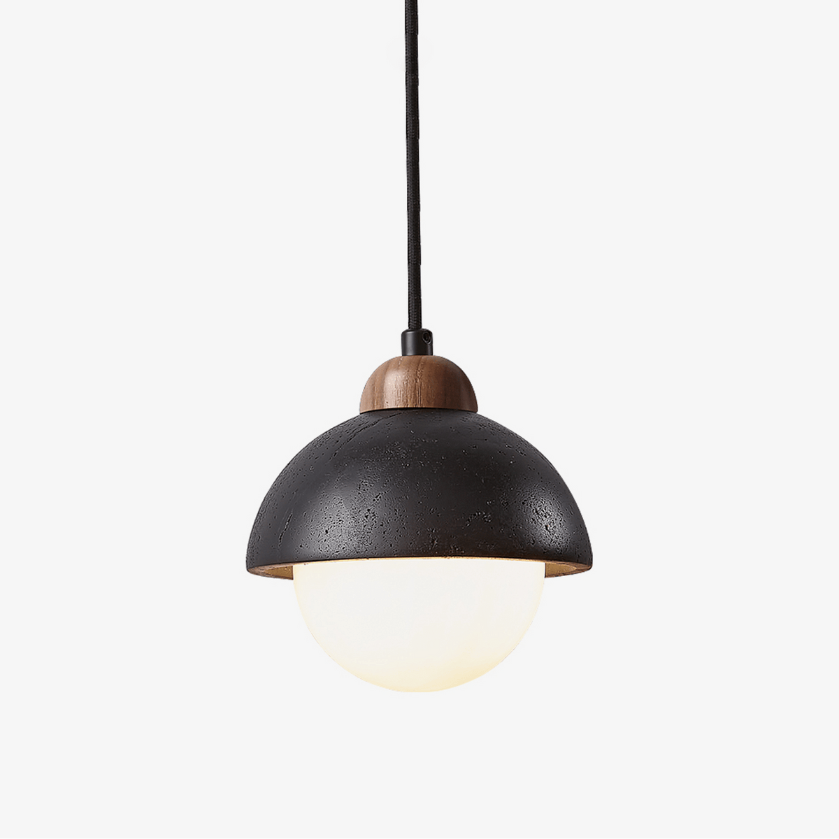 Domewood Pendant Light – Black Travertine & Walnut Modern Hanging Lamp