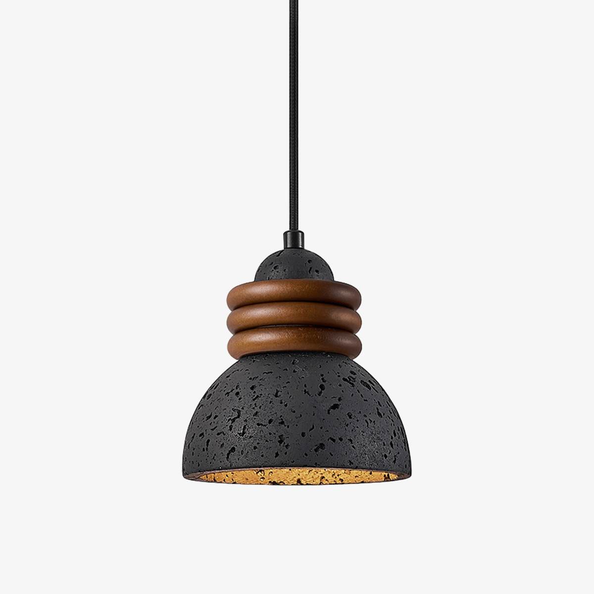 Kuro Ring Pendant Light in Black Travertine and Walnut