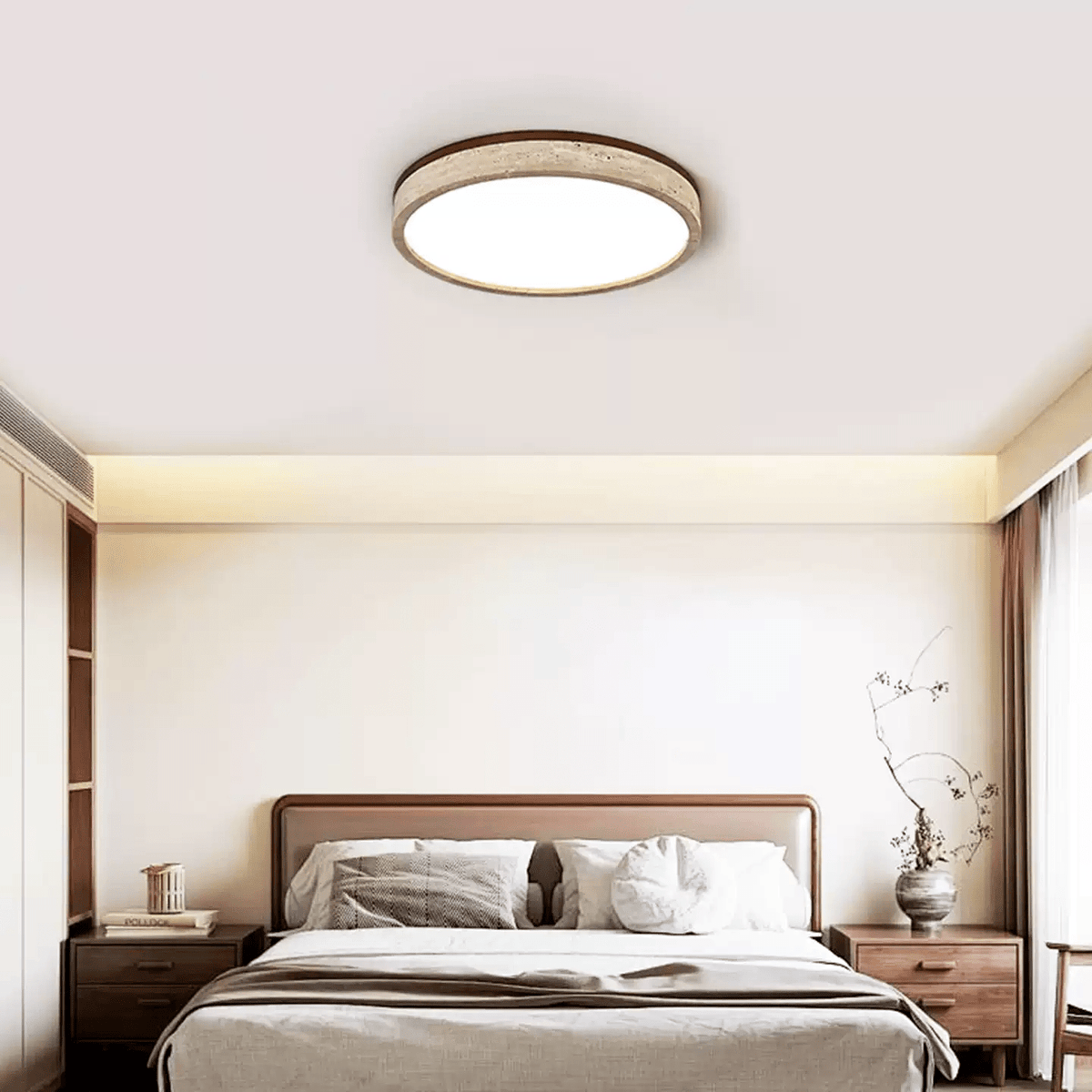 Travertine Halo Round LED Ceiling Light in Natural Stone