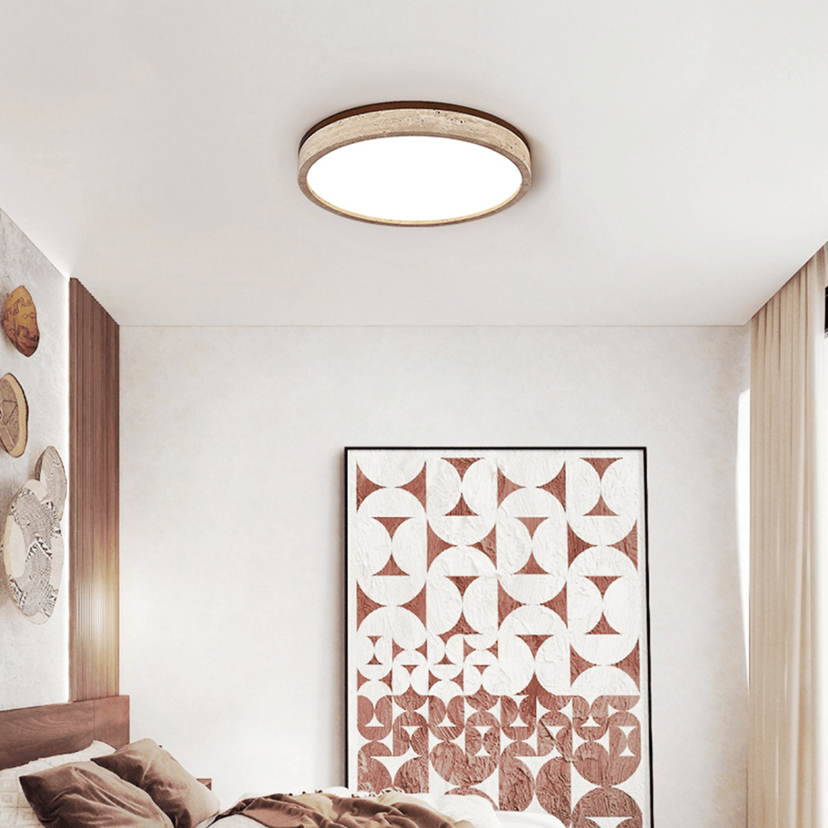 Travertine Halo Round LED Ceiling Light in Natural Stone