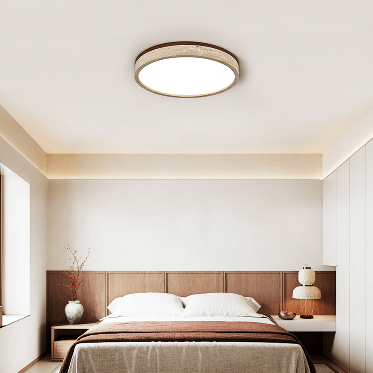 Travertine Halo Round LED Ceiling Light in Natural Stone