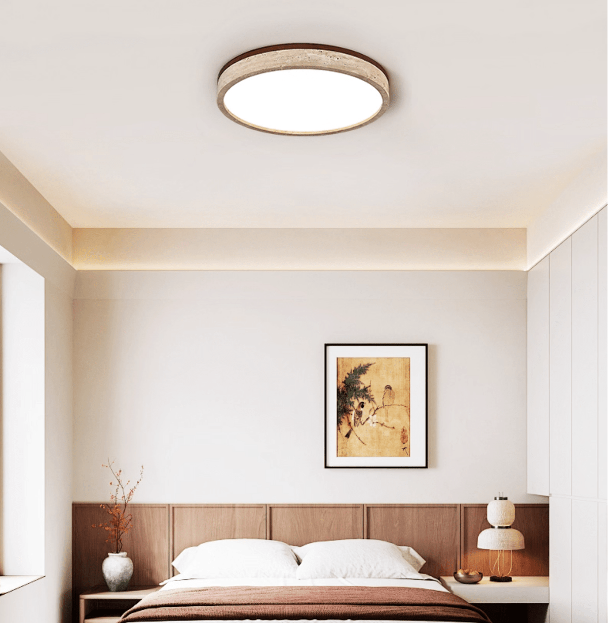 Travertine Halo Round LED Ceiling Light in Natural Stone