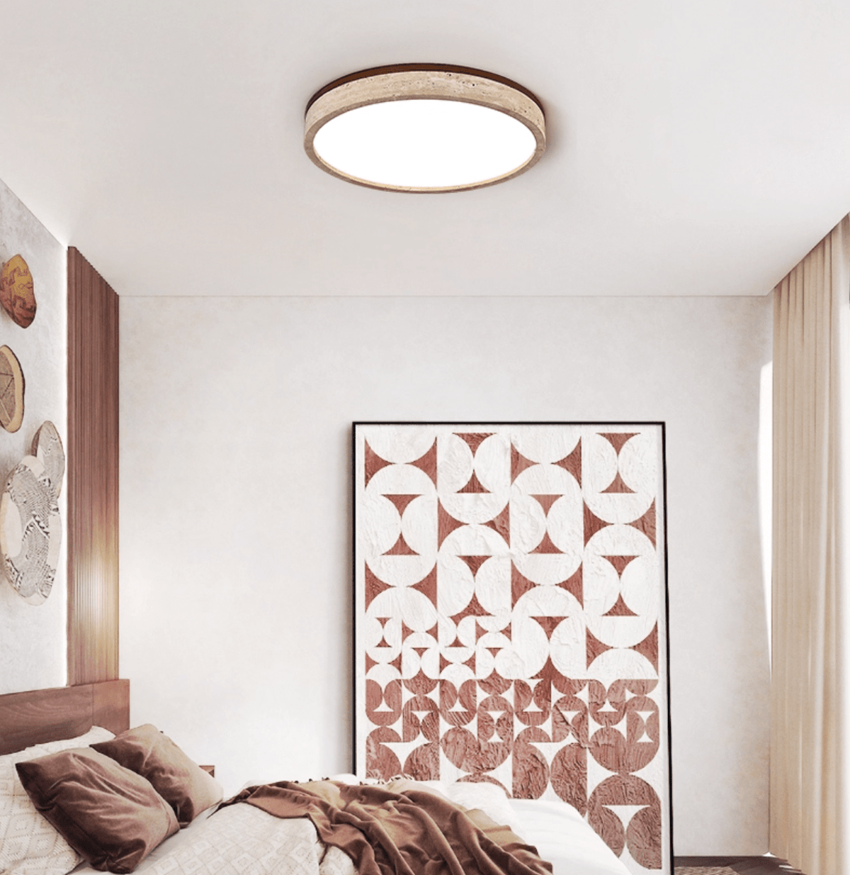 Travertine Halo Round LED Ceiling Light in Natural Stone