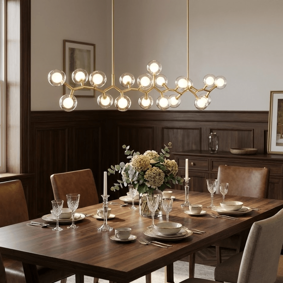 Molecular Glass Ball Chandelier in Gold for Modern Interiors