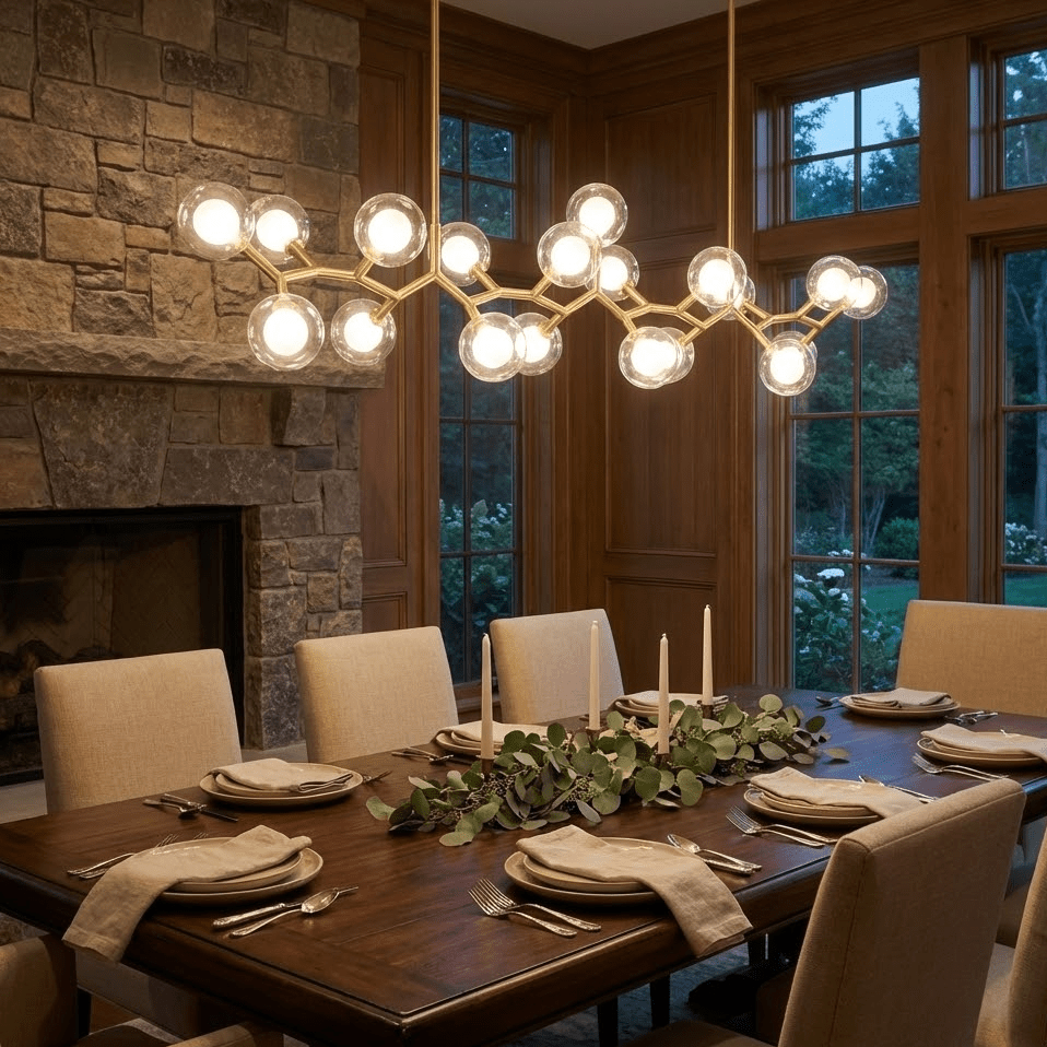 Molecular Glass Ball Chandelier in Gold for Modern Interiors