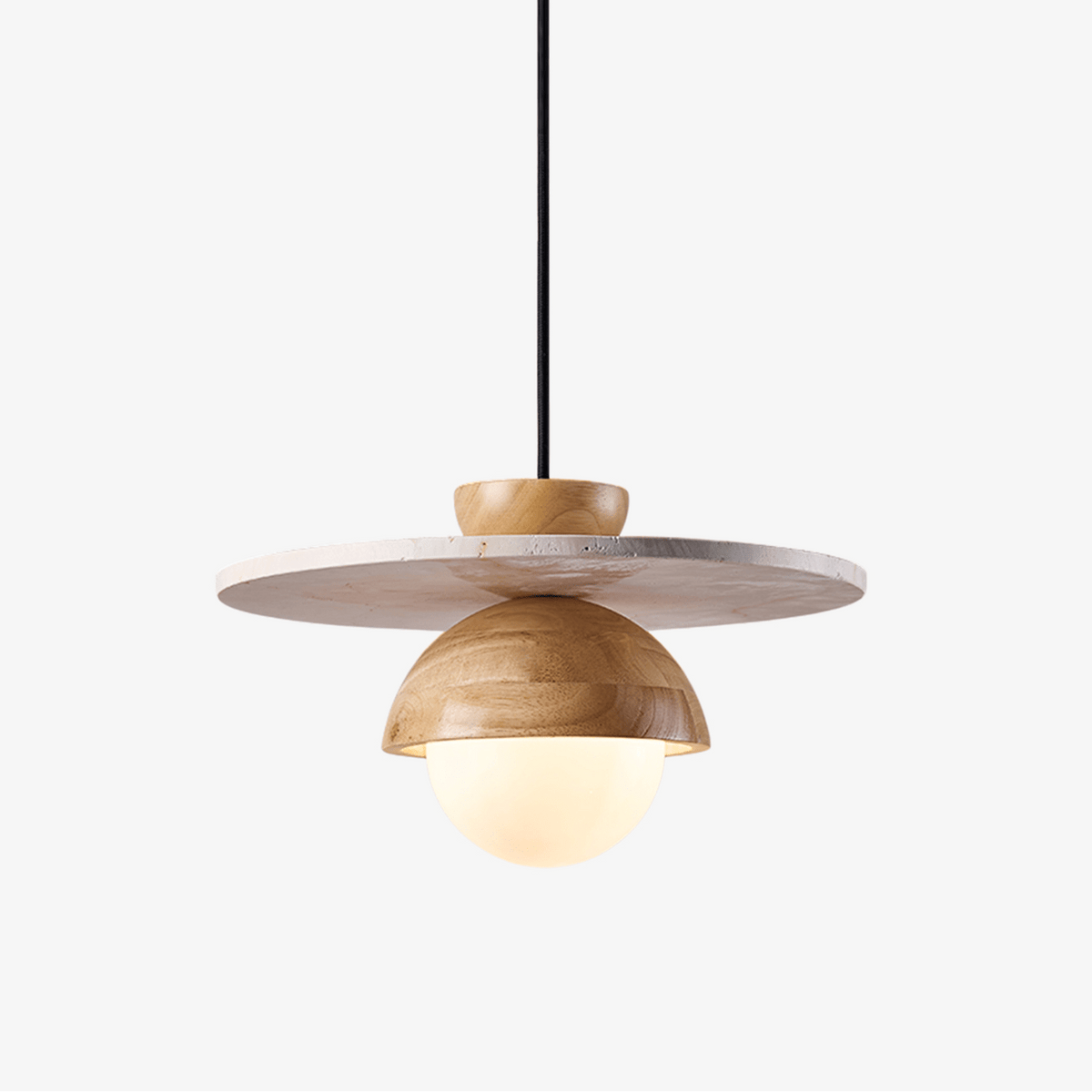 Orbitwood Pendant Light – Travertine & Wood Modern Hanging Lamp