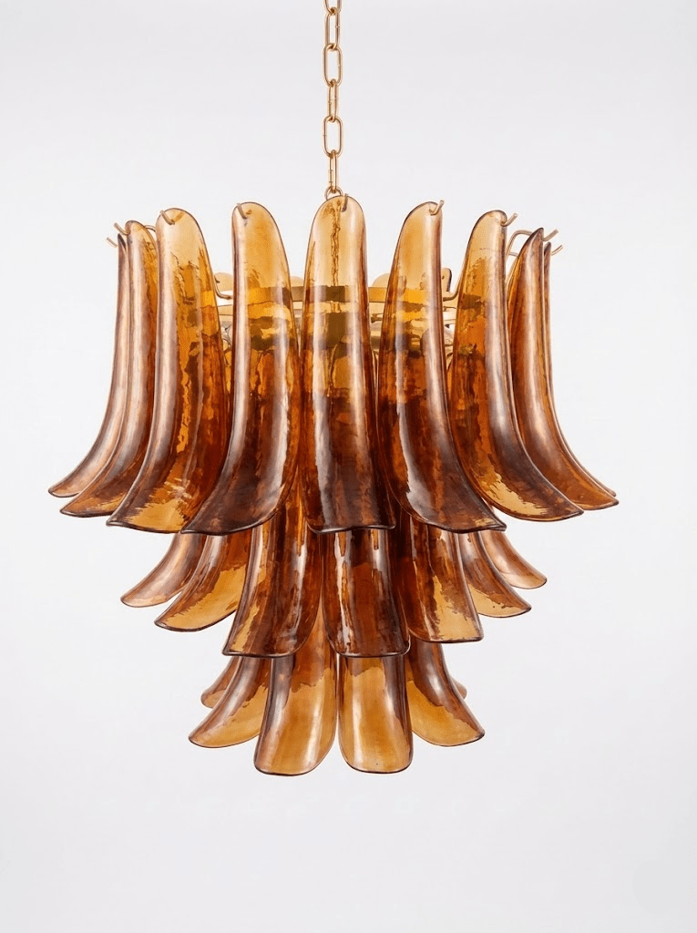 Emberwave Glass Chandelier – Handcrafted Amber Glass Pendant Light for Dining Room and Entryway