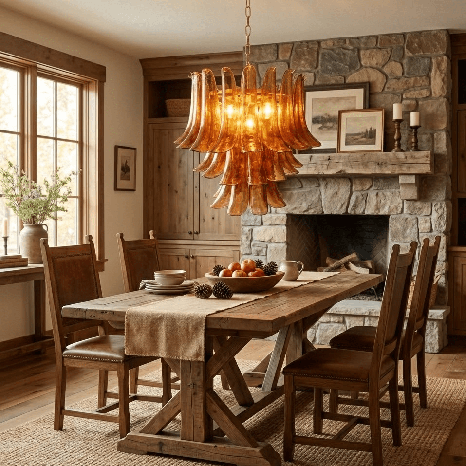 Emberwave Glass Chandelier – Handcrafted Amber Glass Pendant Light for Dining Room and Entryway