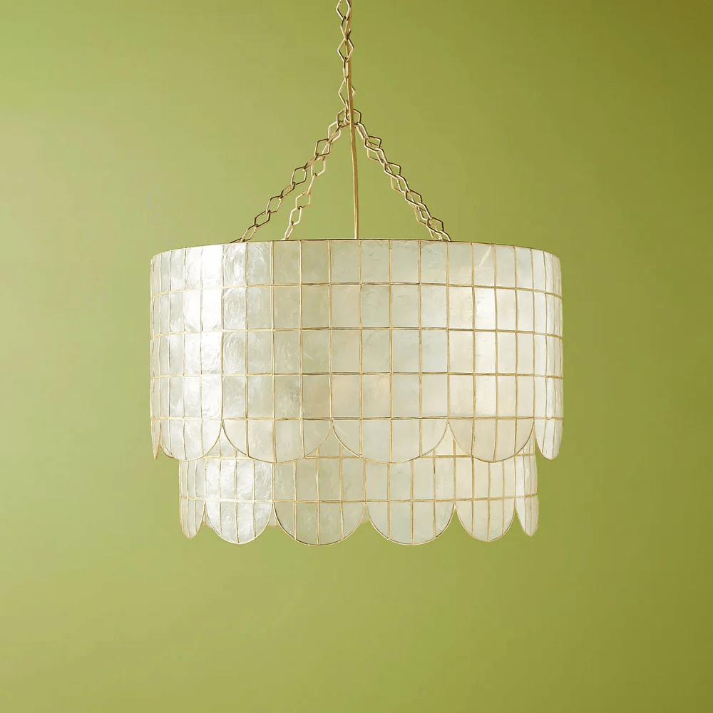 Capiz Shell Wavecrest Chandelier – Coastal Modern Pendant Light for Dining & Living Spaces