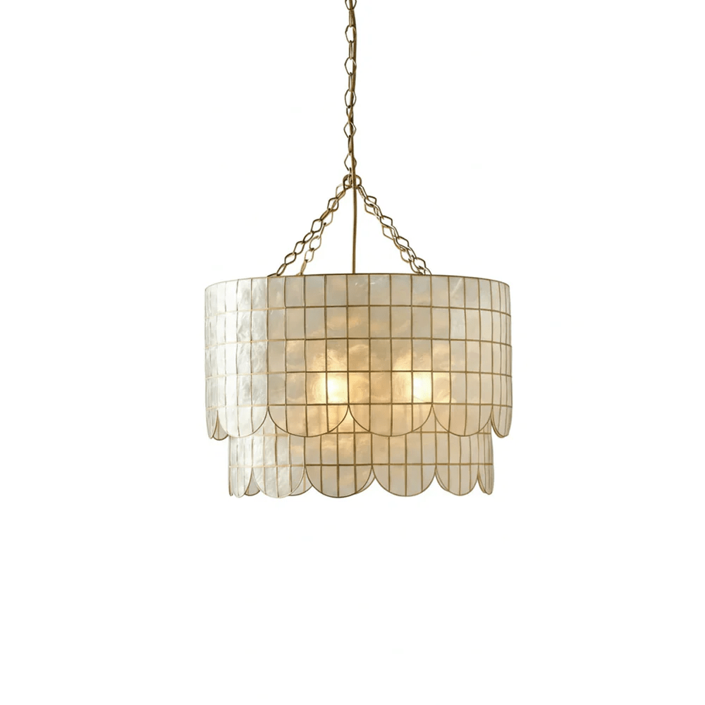 Capiz Shell Wavecrest Chandelier – Coastal Modern Pendant Light for Dining & Living Spaces
