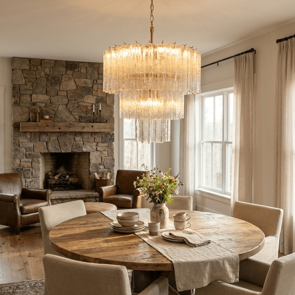 Glacier Tier Chandelier — Hand-Cast Glass Pendant Light in Gold