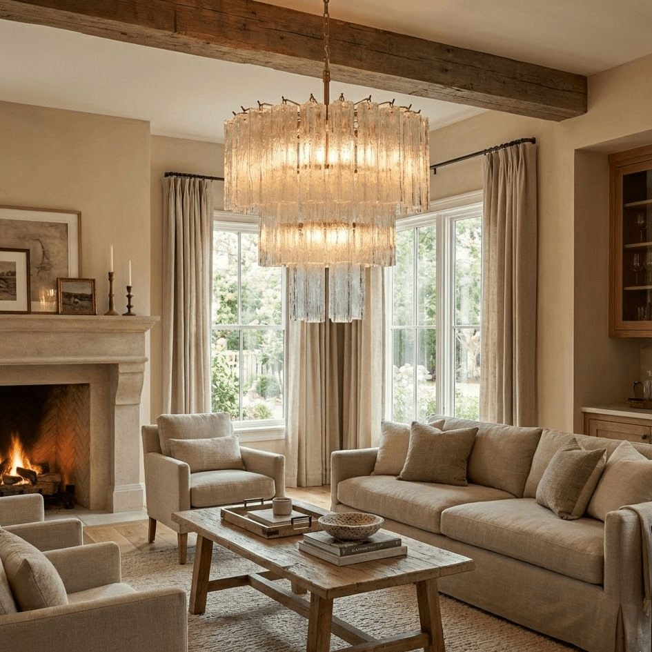 Glacier Tier Chandelier — Hand-Cast Glass Pendant Light in Gold