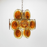 Mazzega Vistosi Style Hand-Blown Amber Glass Chandelier in Nickel