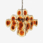 Mazzega Vistosi Style Hand-Blown Amber Glass Chandelier in Nickel