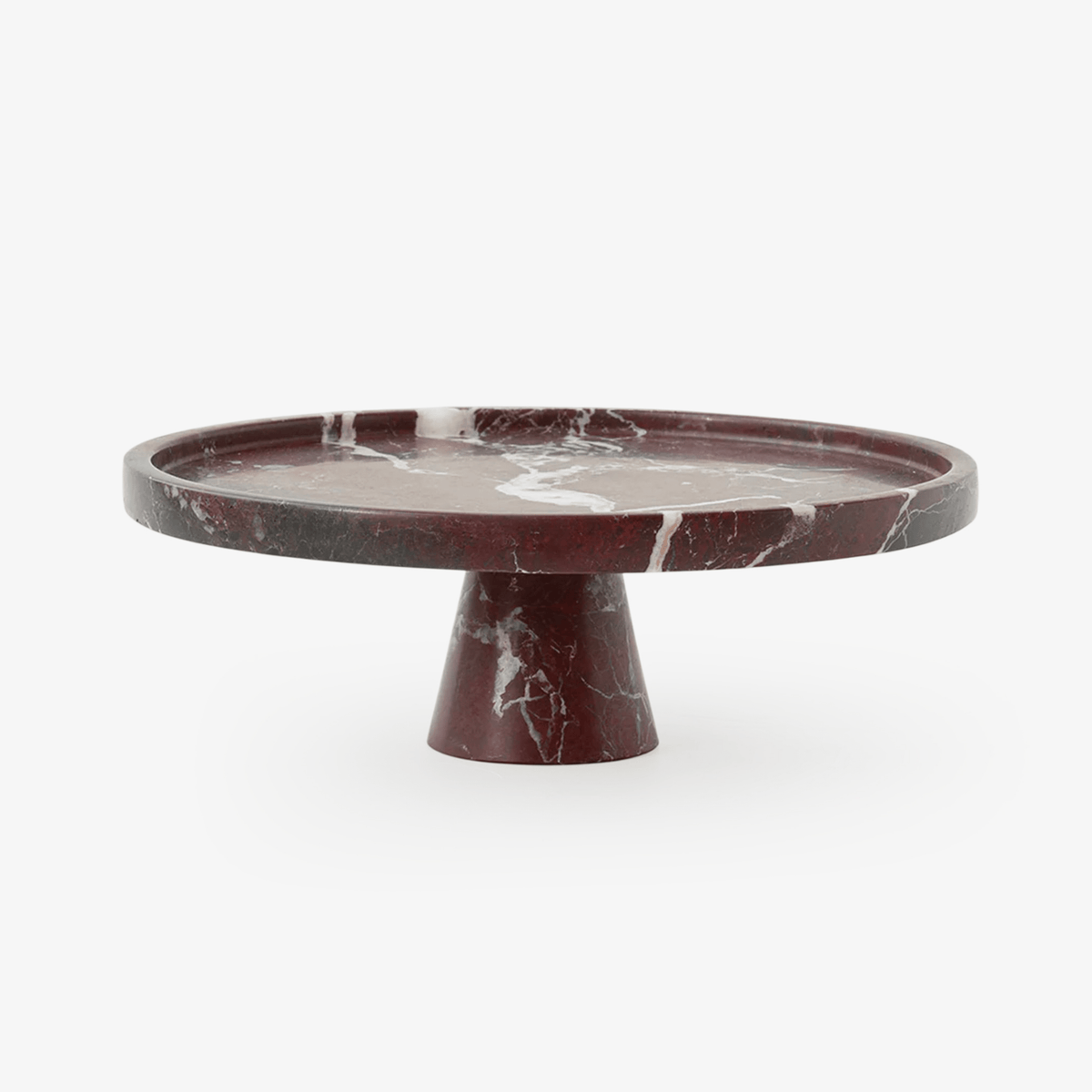 Crimson Marquina Marble Pedestal Tray – Sculptural Tabletop Decor