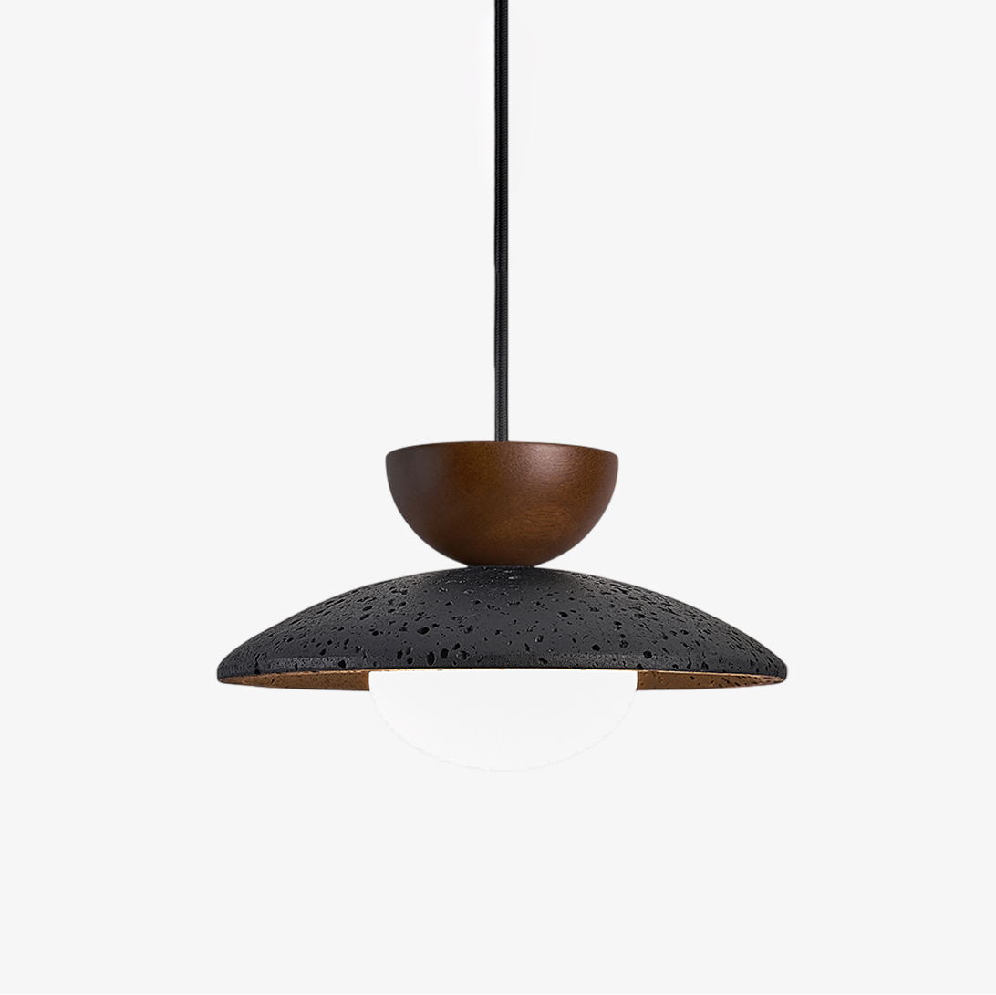 Vulca Dome Pendant Light in Black Travertine and Walnut