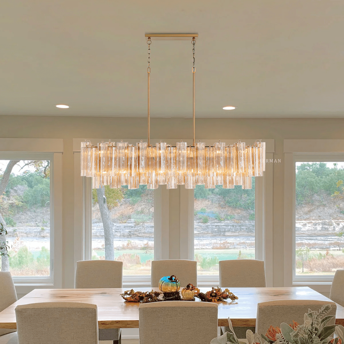 Eloria Glass Linear Chandelier – Modern Fluted Glass Pendant Light