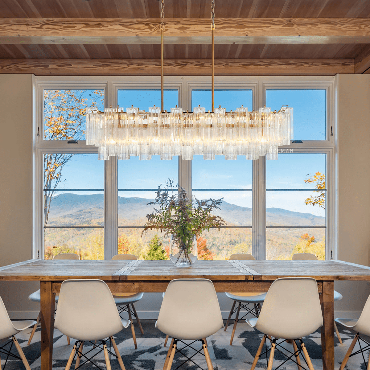 Eloria Glass Linear Chandelier – Modern Fluted Glass Pendant Light