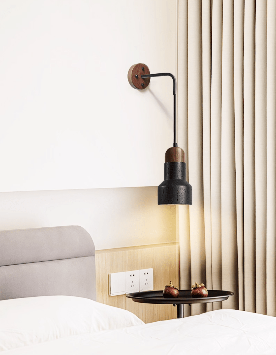 Vulkan Drop Wall Sconce in Black Travertine and Walnut