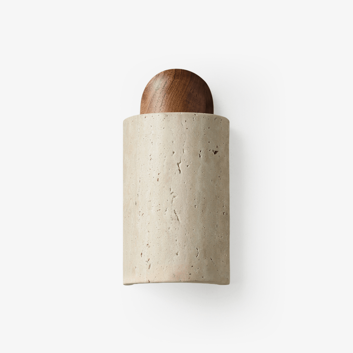 Travertine Capsule Wall Sconce in Walnut Wood – Modern Organic Lighting